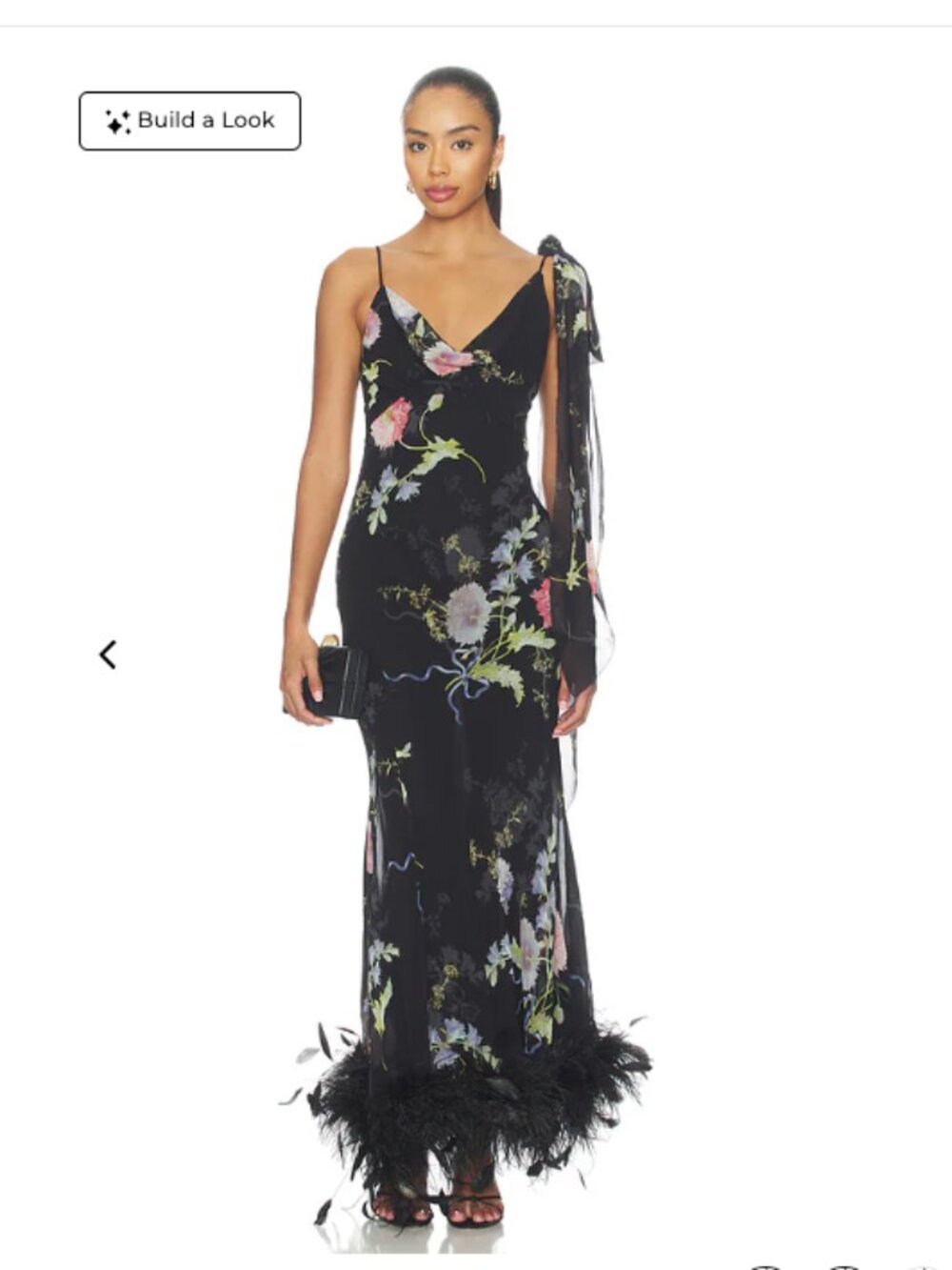 self-portrait Black Floral Georgette Feather Maxi Dress